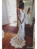 Ivory Lace Beach Wedding Dresses Backless Summer Rustic Wedding Dresses AWD1161-SheerGirl