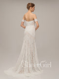 Ivory Lace Beach Wedding Dresses Sweetheart Neck Rustic Boho Wedding Dresses AWD1156-SheerGirl