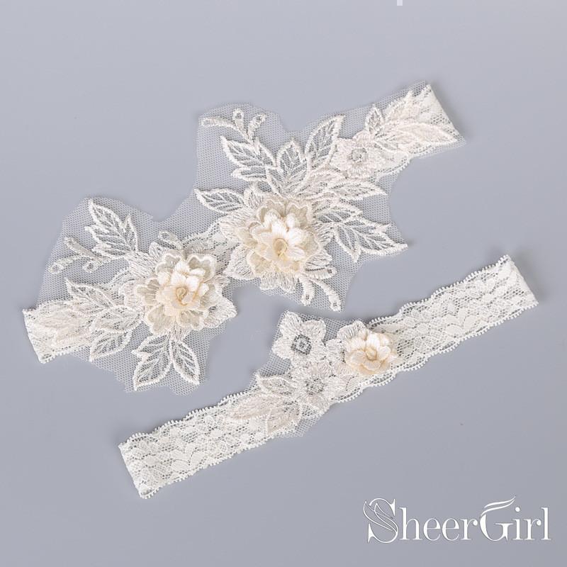 Ivory Lace Bridal Garter Set Vintage Wedding Garter ACC1019-SheerGirl