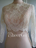 Ivory Lace Bridal Jackets with Sleeves Vintage Bridal Bolero Tops WJ0002-SheerGirl