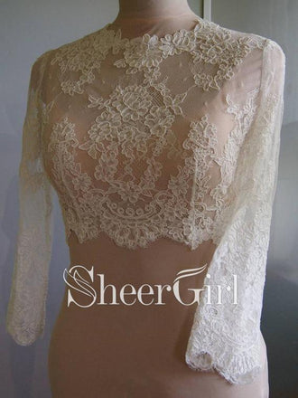 Ivory Lace Bridal Jackets with Sleeves Vintage Bridal Bolero Tops WJ0002-SheerGirl