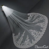 Ivory Lace Cathedral Veil with Blusher Long Wedding Veil ACC1071-SheerGirl