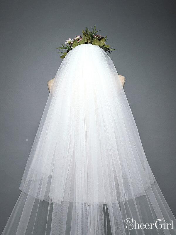One Blushing Bride Cathedral Veil with Floral French Lace Trim, White/ Ivory White / Cathedral 108 Inches / Lace All The Way Up