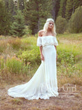 Ivory Lace Off Shoulder Wedding Dresses Bohemian Beach Wedding Dress AWD1613-SheerGirl