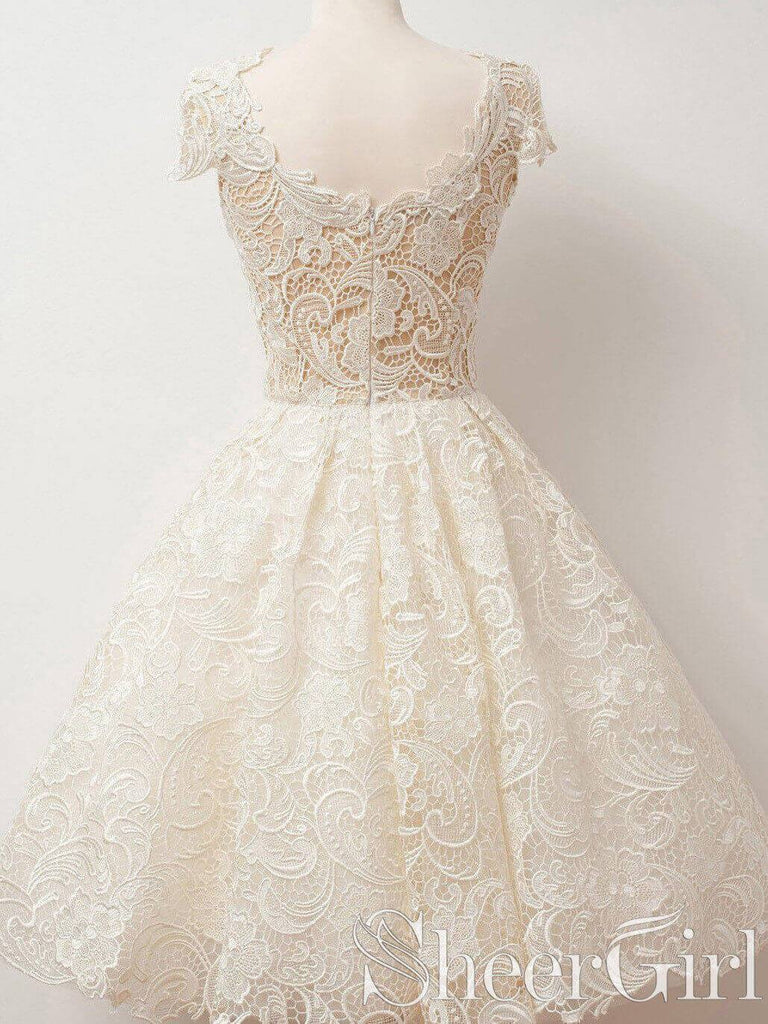 Ivory Lace Short Homecoming Dresses A-line Formal Dress With Cap Sleeves ARD2446-SheerGirl