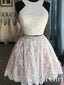 Ivory Lace Two Pieces Homecoming Dresses Rhinestones And Halter Neck Body Short Prom Dress ARD2459