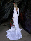 Ivory Long Sleeve Rustic Wedding Dresses Backless Sheath Beach Wedding Dress AWD1219-SheerGirl