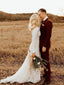 Ivory Long Sleeve Rustic Wedding Dresses Backless Sheath Beach Wedding Dress AWD1219