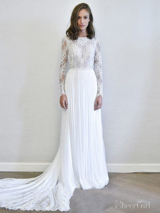 Ivory Long Sleeve Wedding Dresses Detachable Bridal Dress AWD1574-SheerGirl