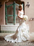 Ivory Mermaid Wedding Dresses Strapless Ruffles Bridal Dress AWD1616-SheerGirl