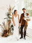Slonovinové minimalistické svatební šaty s výstřihem do V, špagetové šaty s vysokým bočním rozparkem a vlečkou AWD1656 