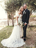 Ivory Rustic Lace Wedding Dresses Off the Shoulder Beach Wedding Dresses AWD1154-SheerGirl