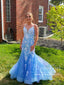 Ivory Sequins Lace Sky Blue Tulle Mermaid Prom Dress Formal Dress Backless Prom Gown ARD2923