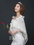 Ivory Soft Bridal Wraps Wedding Shawls with Tassels WJ0018-SheerGirl