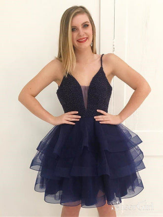 Ivory Spaghetti Strap Beaded Mini Organza Homecoming Dresses ARD1509-SheerGirl