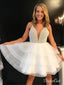 Ivory Spaghetti Strap Beaded Mini Organza Homecoming Dresses ARD1509