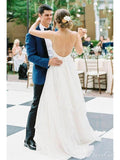 Ivory Spaghetti Strap Wedding Dresses Backless V-neck Bridal Dress AWD1579-SheerGirl