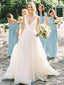 Ivory Spaghetti Strap Wedding Dresses Backless V-neck Bridal Dress AWD1579