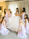 Ivory Tulle Ball Gown Wedding Dresses with Rhinestone Sash V Neck Bridal Dress AWD1276-SheerGirl