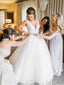 Ivory Tulle Ball Gown Wedding Dresses with Rhinestone Sash V Neck Bridal Dress AWD1276