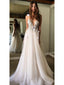 Ivory Tulle Beaded Wedding Dresses Spaghetti Strap V Neck Bridal Dress AWD1311