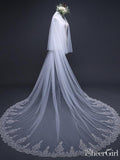 Ivory Tulle Lace Cathedral Veils with Blusher Drop Veil ACC1006-SheerGirl