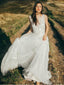 Ivory Tulle Rustic Wedding Dresses Lace Applique See Through Wedding Dress AWD1197