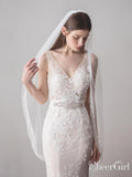 Ivory Tulle Wedding Veils One Layer Bridal Veil with Lace Hem ACC1049-SheerGirl