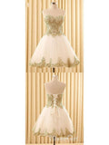 Ivory Tulle with Gold Lace Appliqued Sweetheart Neck Homecoming Dresses,apd2549-SheerGirl