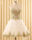 Ivory Tulle with Gold Lace Appliqued Sweetheart Neck Homecoming Dresses,apd2549