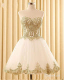 Ivory Tulle with Gold Lace Appliqued Sweetheart Neck Homecoming Dresses,apd2549-SheerGirl