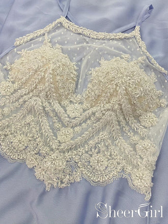 Ivory Unlined Re-embroidery Bodice Halter Neckline Lilac Chiffon Skirt Bridesmaid Dresses ARD2512-SheerGirl