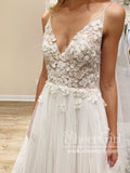 Ivory Vivid Flowers Wedding Dress with Unlined Bodice and V-neck Neckline AWD1700-SheerGirl