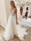 Ivory Vivid Flowers Wedding Dress with Unlined Bodice and V-neck Neckline AWD1700