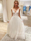 Ivory Vivid Flowers Wedding Dress with Unlined Bodice and V-neck Neckline AWD1700