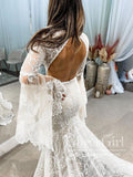 Keyhole Back Long Sleeves Mermaid Lace Wedding Dress AWD1867-SheerGirl