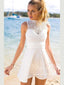 Keyhole Back Short Prom Dress Halter Neck White Homecoming Dress ARD2840