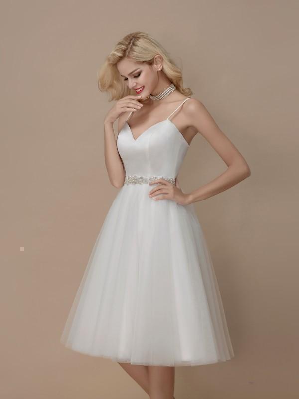 Knee Length Casual Wedding Dresses Beaded Short Summer Wedding Dresses AWD1033-SheerGirl