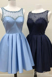 Knee Length Sky Blue Homecoming Dresses Short Beaded Navy Blue Homecoming Dress ARD1535-SheerGirl