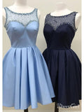 Knee Length Sky Blue Homecoming Dresses Short Beaded Navy Blue Homecoming Dress ARD1535-SheerGirl