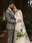 Lace Applique Champagn Wedding Dresses Spaghetti Strap V Neck Bridal Dress AWD1309