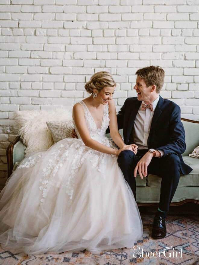ivory wedding dress with groom Lace-Applique-Ivory-Champagne-Wedding-Dresses-V-Neck-Beach-Wedding-Dress -AWD1277-2_1200x.jpg?v=1740838444