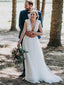 Krajka Nášivka Ivory Tyl Rustikální svatební šaty Výstřih do V Průhledné Rustikální svatební šaty AWD1245 