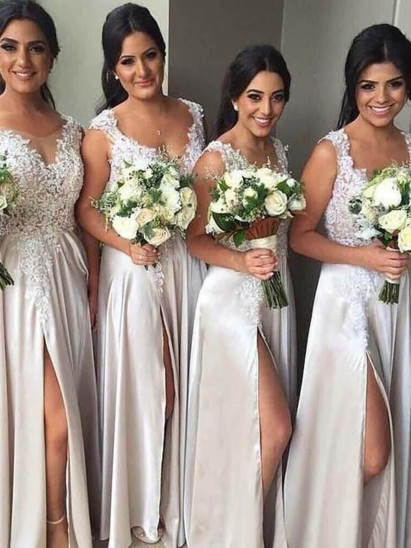 Lace Applique Long Bridesmaid Dresses with Slit Cheap Bridesmaid Dress ARD1182-SheerGirl