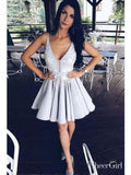 Lace Applique Silver A Line Homecoming Dresses V Neck Cheap Short Prom Dress APD2724-SheerGirl