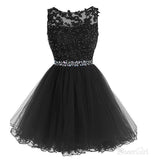 Lace Appliqued Black Tulle Homecoming Dresses,Beaded Hoco Dress,apd2555-SheerGirl