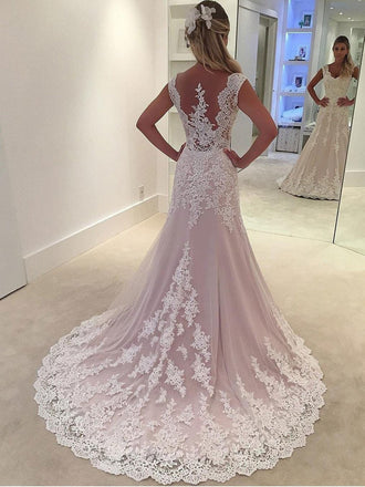 Lace Appliqued Bridal Wedding Gowns,Sheath Wedding Dresses SWD0061-SheerGirl