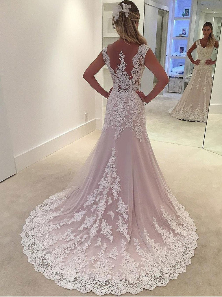Lace Appliqued Bridal Wedding Gowns,Sheath Wedding Dresses SWD0061-SheerGirl