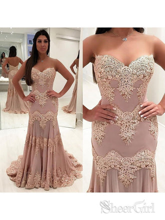 Lace Appliqued Mermaid Prom Dresses with Sweetheart Neck, APD3151-SheerGirl