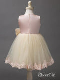 Lace Appliqued Mid Length Blush Pink Toddler Flower Girl Dresses ARD1311-SheerGirl